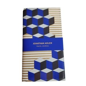 Jonathan Adler Travel Journal Blue Gold Metallic Geometric Vegan Leather New